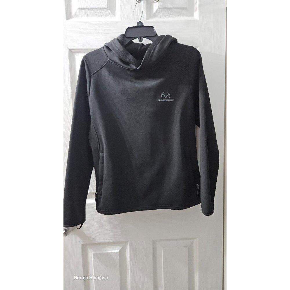Realtree Women's Black Hooded Pullover Sweatshirt With Zip Pockets Size M (8-10)